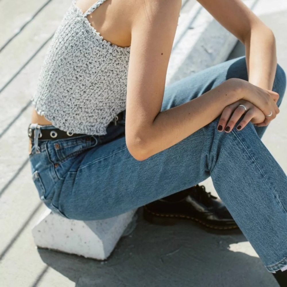Brandy melville black white floral smock tank top - Picture 2 of 6